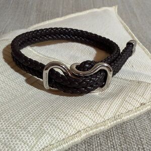 Bottega Veneta Black Braided Leather Bracelet with Silver Accents